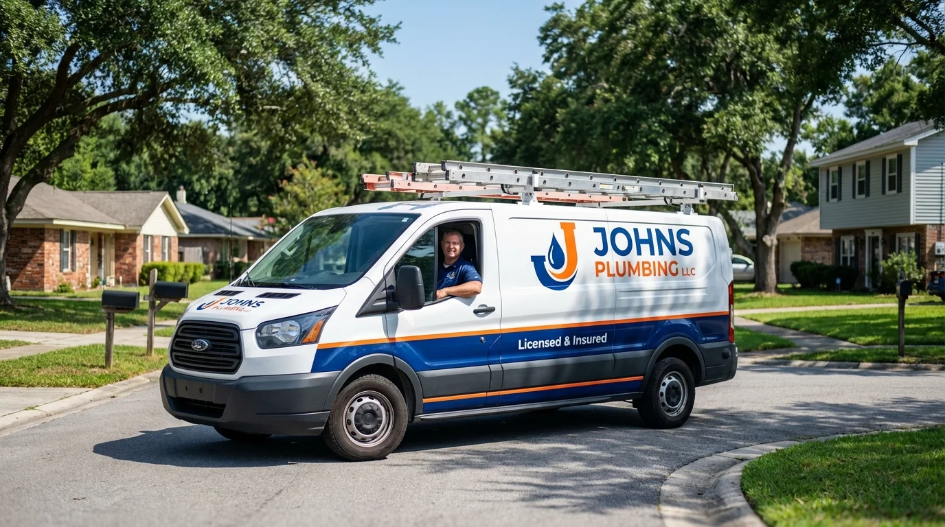 Johns Plumbing LLC service van in Krebs, OK