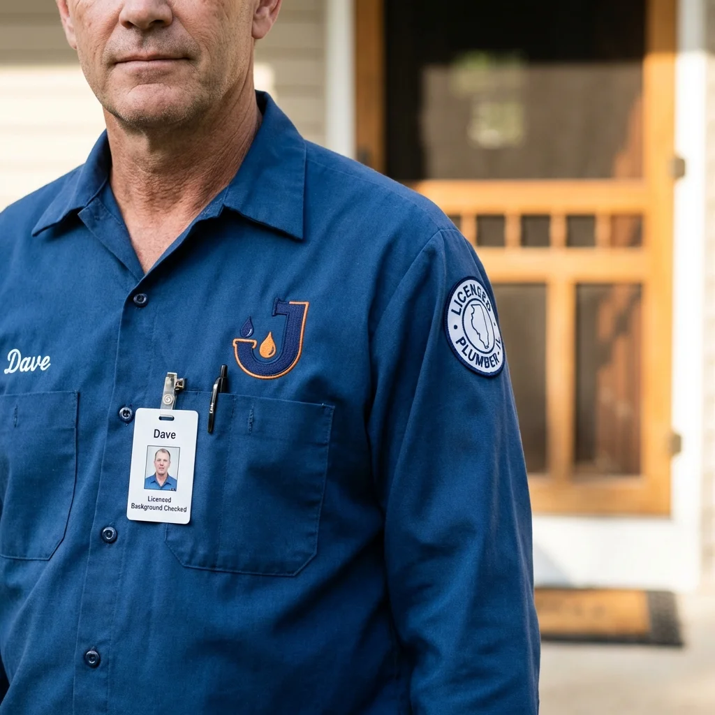 Licensed plumber showing ID badge in Krebs, OK