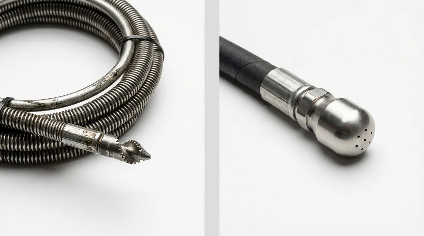 Drain snake cable and hydro jetting nozzle used for drain cleaning in Krebs, OK