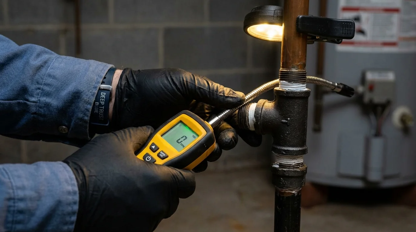 Gas leak detection with electronic sniffer by Johns Plumbing LLC in Krebs