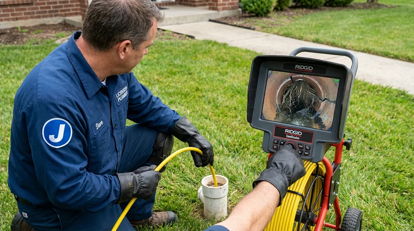 Sewer camera inspection being performed by Johns Plumbing LLC in Krebs