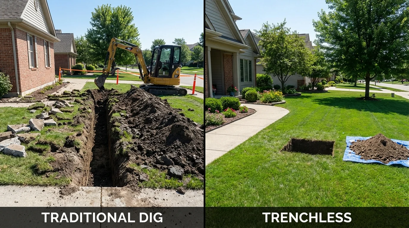 Trenchless sewer repair with minimal yard damage versus traditional excavation in Krebs, OK